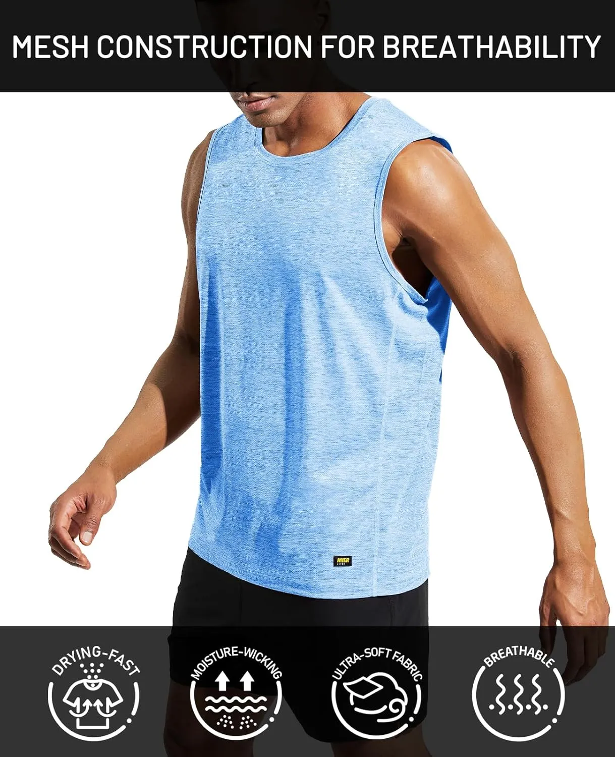 MIER Men’s Sleeveless Tank Top Dry Fit Workout Muscle Tee Shirt for Running Athletic Gym Sports Training, Moisture Wicking