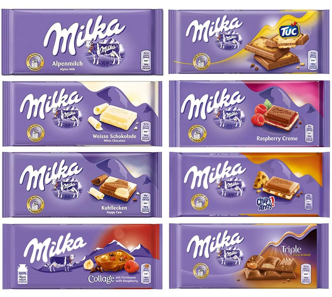 Milka Assorted Chocolates Variety Pack of 8 Bars (Bundle #3)