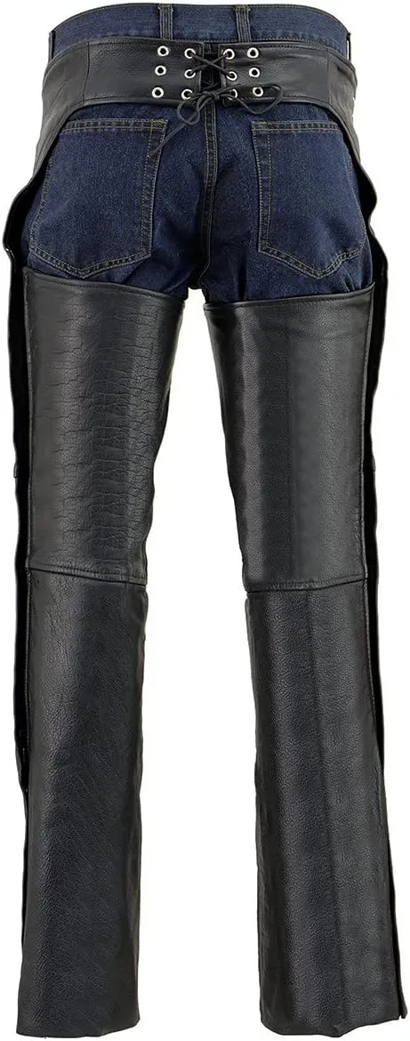 Milwaukee Leather Chaps for Men's Black Premium Leather Fully Lined - Coin Pocket Motorcycle Riders Chap - SH1115