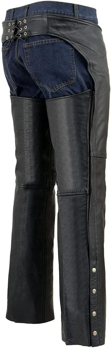 Milwaukee Leather Chaps for Men's Black Premium Leather Fully Lined - Coin Pocket Motorcycle Riders Chap - SH1115