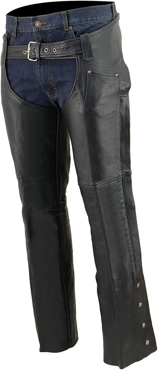 Milwaukee Leather Chaps for Men's Black Premium Leather Fully Lined - Coin Pocket Motorcycle Riders Chap - SH1115
