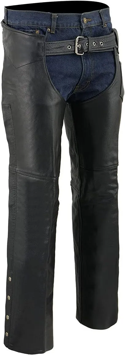 Milwaukee Leather Chaps for Men's Black Premium Leather Fully Lined - Coin Pocket Motorcycle Riders Chap - SH1115