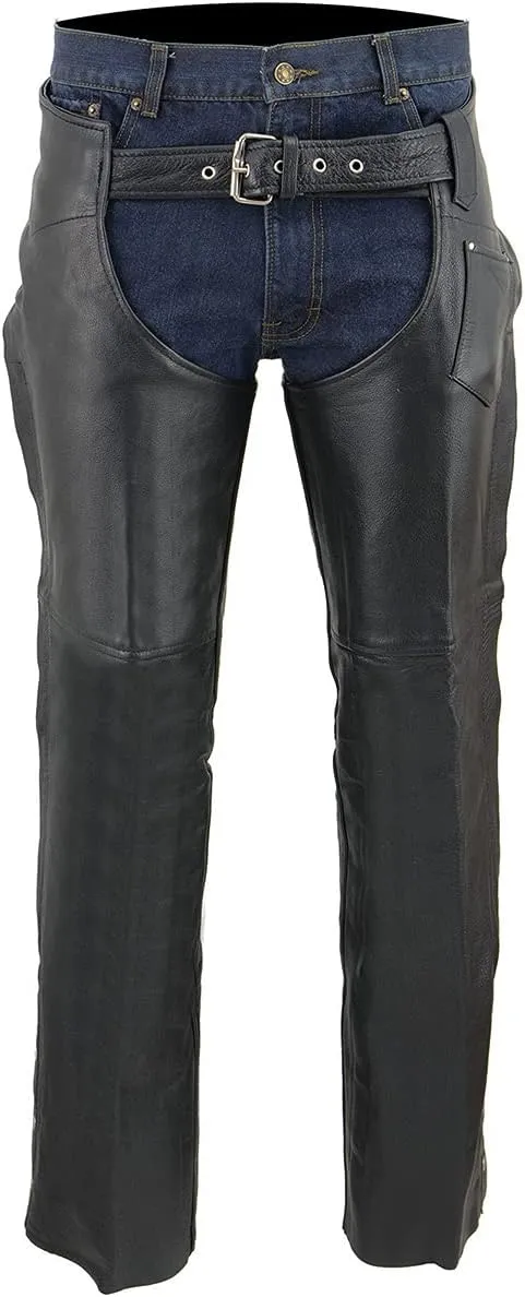 Milwaukee Leather Chaps for Men's Black Premium Leather Fully Lined - Coin Pocket Motorcycle Riders Chap - SH1115