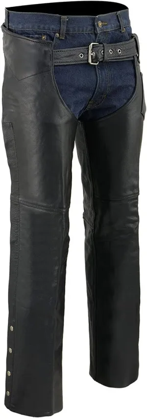 Milwaukee Leather Chaps for Men's Black Premium Leather Fully Lined - Coin Pocket Motorcycle Riders Chap - SH1115