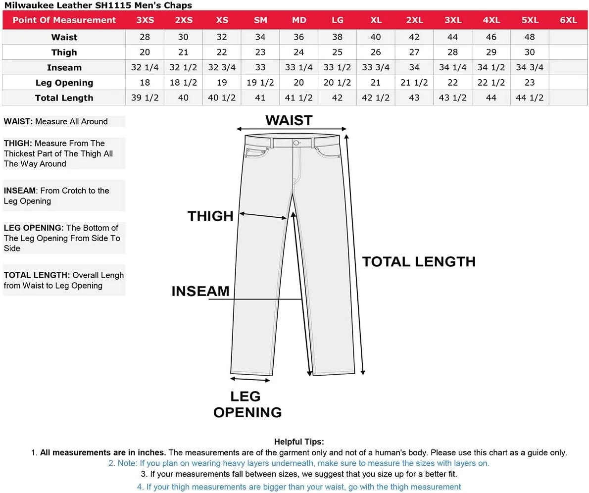 Milwaukee Leather Chaps for Men's Black Premium Leather Fully Lined - Coin Pocket Motorcycle Riders Chap - SH1115