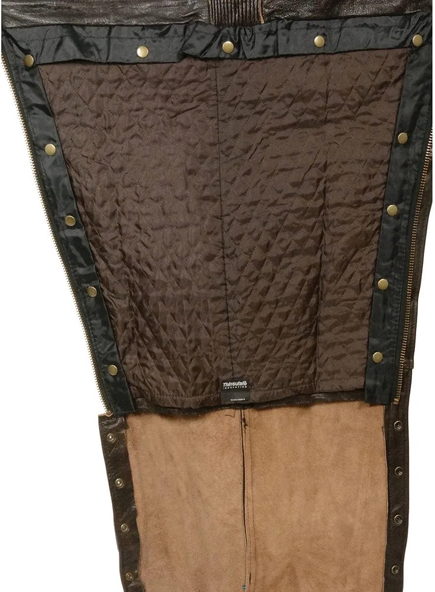 Milwaukee Leather ML1191RT Men's Retro Brown 4-Pocket Thermal Lined Premium Motorcycle Leather Chaps