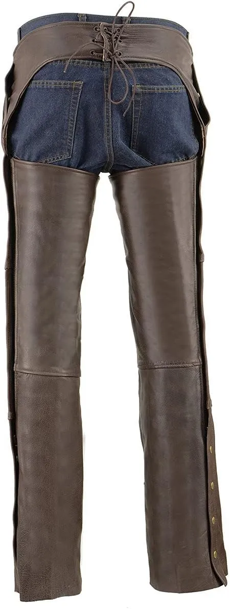 Milwaukee Leather ML1191RT Men's Retro Brown 4-Pocket Thermal Lined Premium Motorcycle Leather Chaps
