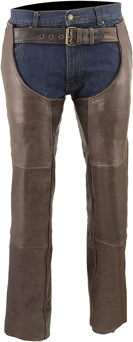 Milwaukee Leather ML1191RT Men's Retro Brown 4-Pocket Thermal Lined Premium Motorcycle Leather Chaps