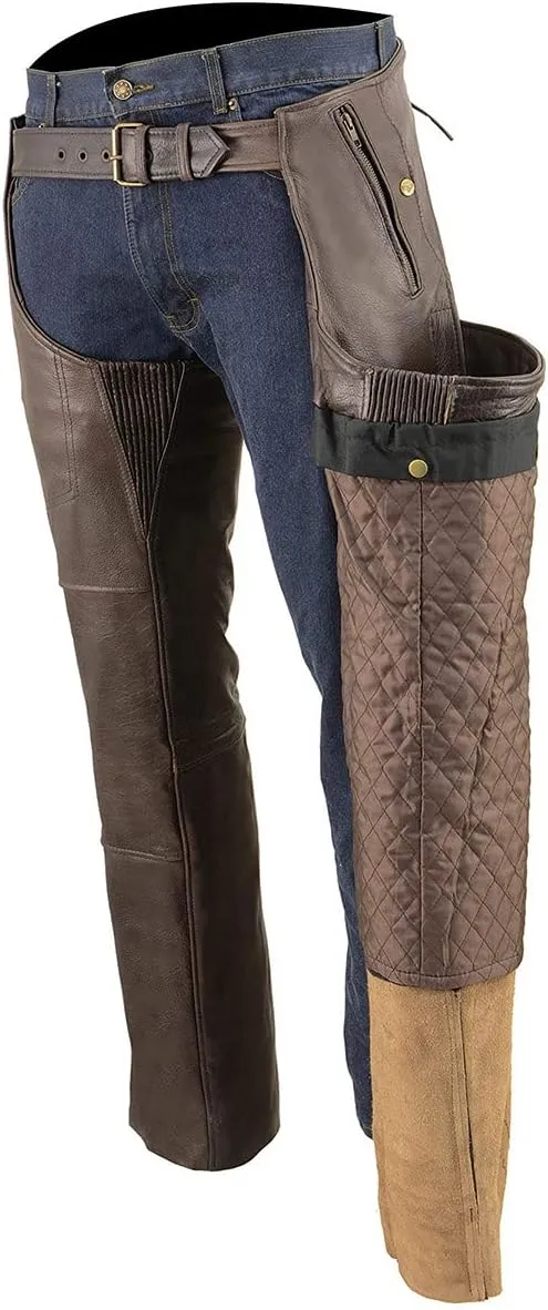 Milwaukee Leather ML1191RT Men's Retro Brown 4-Pocket Thermal Lined Premium Motorcycle Leather Chaps