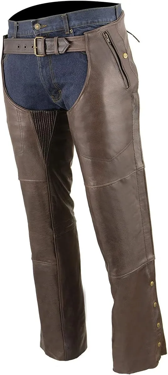 Milwaukee Leather ML1191RT Men's Retro Brown 4-Pocket Thermal Lined Premium Motorcycle Leather Chaps