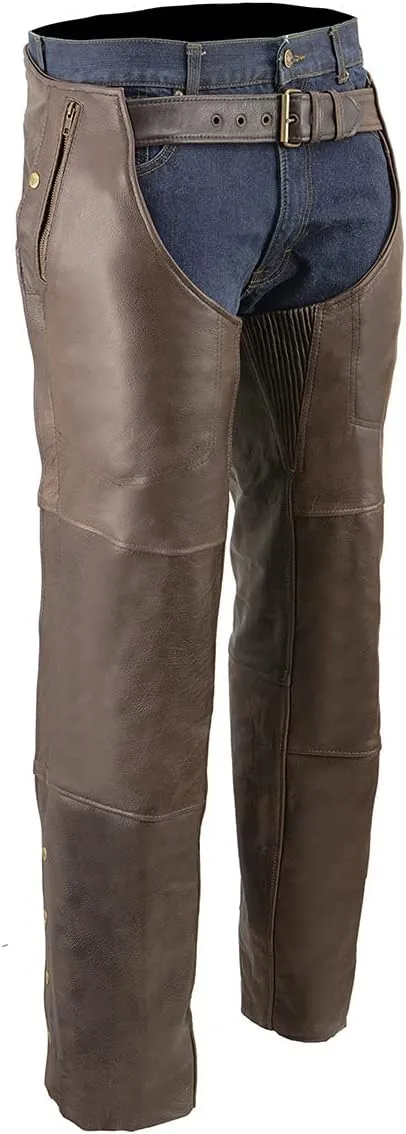 Milwaukee Leather ML1191RT Men's Retro Brown 4-Pocket Thermal Lined Premium Motorcycle Leather Chaps