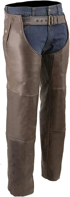 Milwaukee Leather ML1191RT Men's Retro Brown 4-Pocket Thermal Lined Premium Motorcycle Leather Chaps