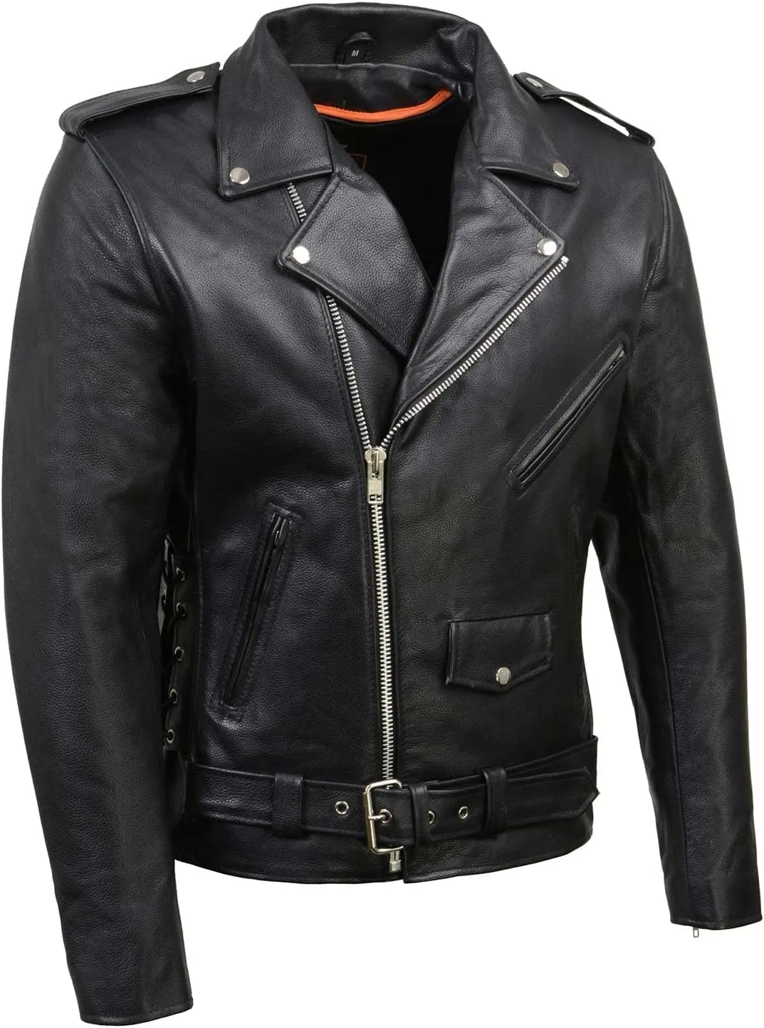 Milwaukee Leather SH1011 Men's Classic Brando Premium Leather Black Motorcycle Riders Leather Jacket w/Side Laces