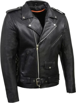 Milwaukee Leather SH1011 Men's Classic Brando Premium Leather Black Motorcycle Riders Leather Jacket w/Side Laces