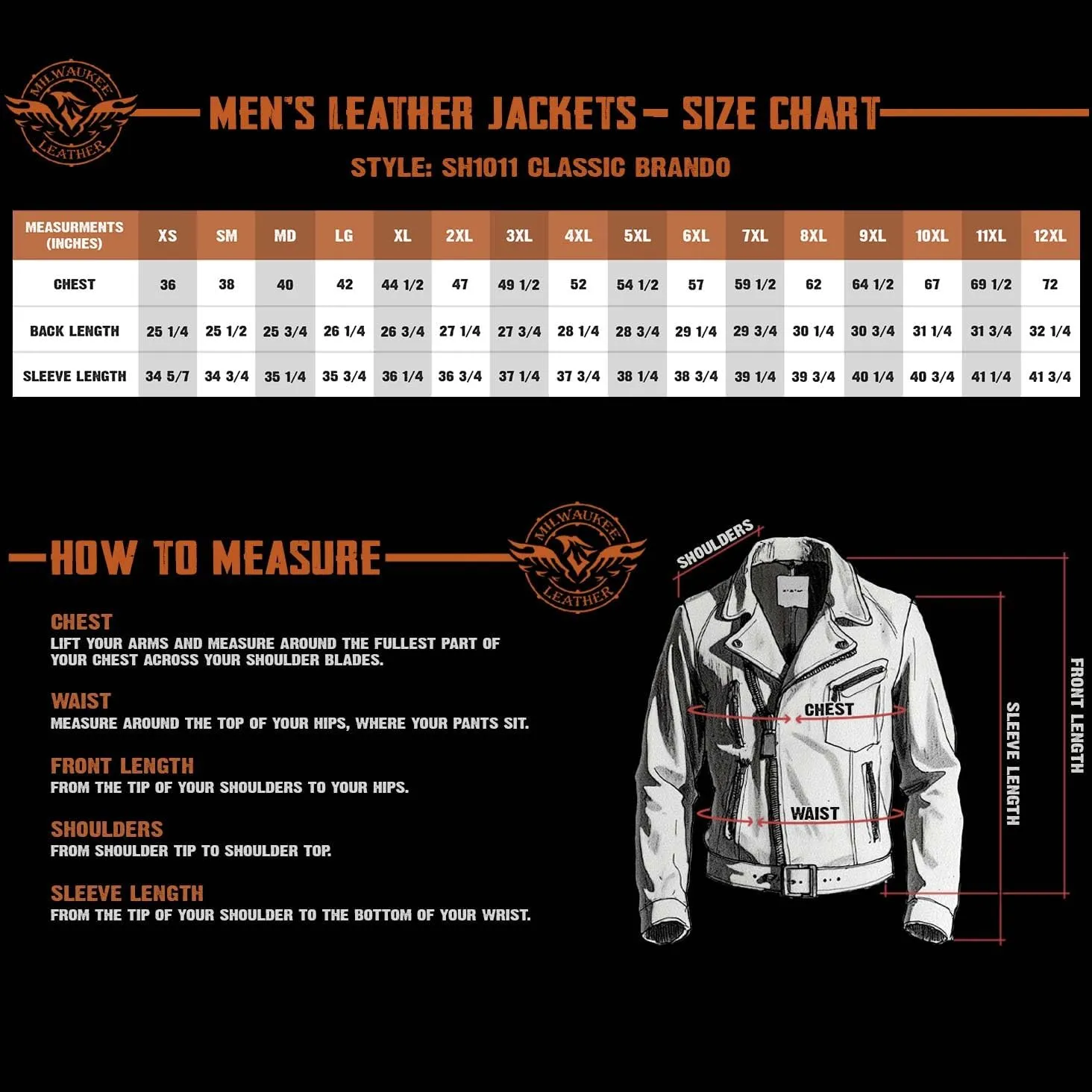 Milwaukee Leather SH1011 Men's Classic Brando Premium Leather Black Motorcycle Riders Leather Jacket w/Side Laces