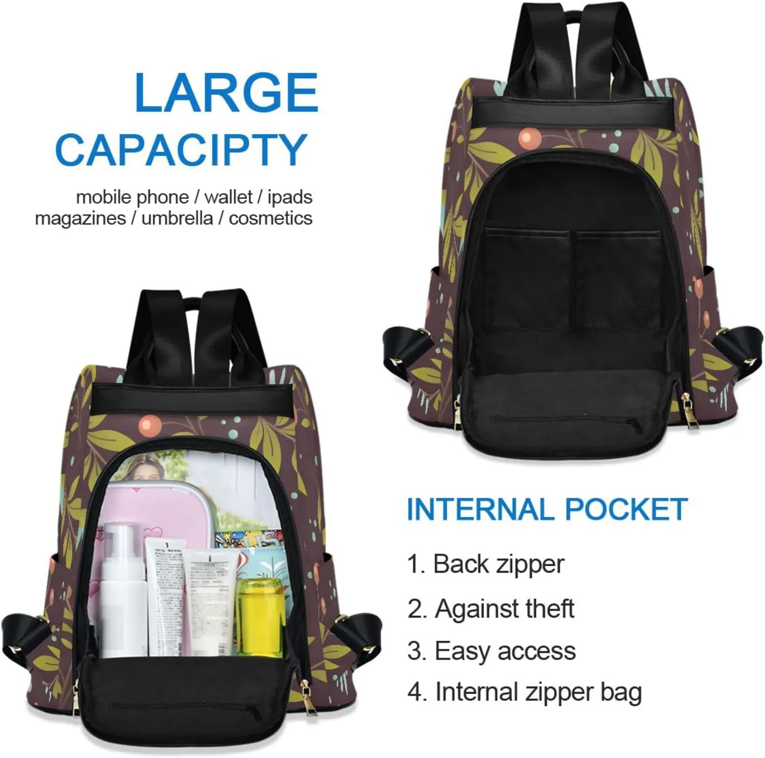 Mini Backpack Women Travel Handbag Shoulder Bag for Outing Shopping Traveling Going Out Pattern 4