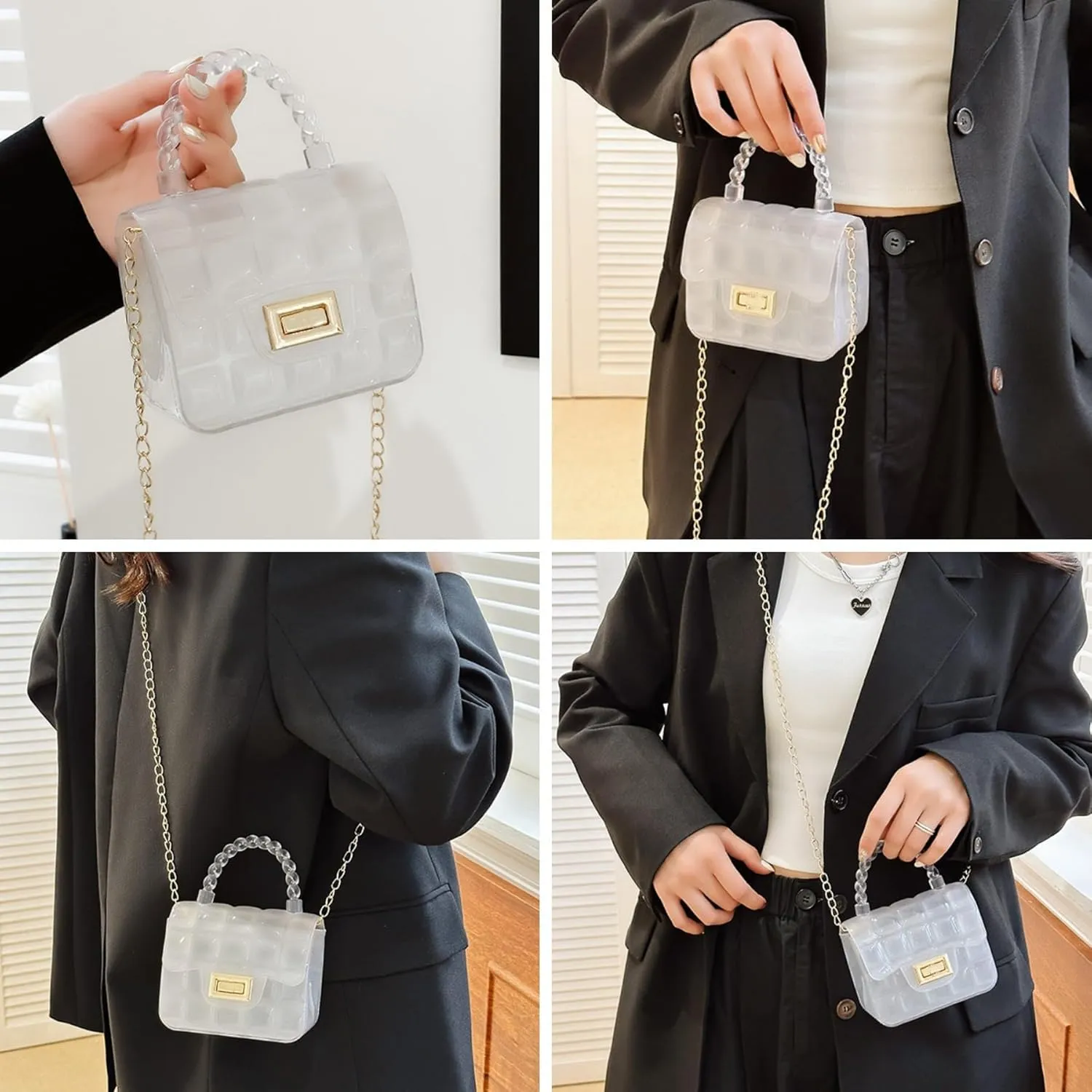 Mini Candy Color Jelly Crossbody Purse for Little Girls Women Transparent Cassette Handbag Shoulder Bag with Top Handle
