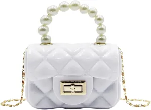 Mini Pink Purse for Little Girls Fashion Candy Handbag Satchel Jelly Shoulder Bag Crossbody Purse with Pearls Handle(Small)