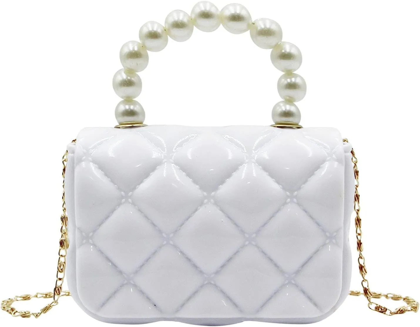 Mini Pink Purse for Little Girls Fashion Candy Handbag Satchel Jelly Shoulder Bag Crossbody Purse with Pearls Handle(Small)