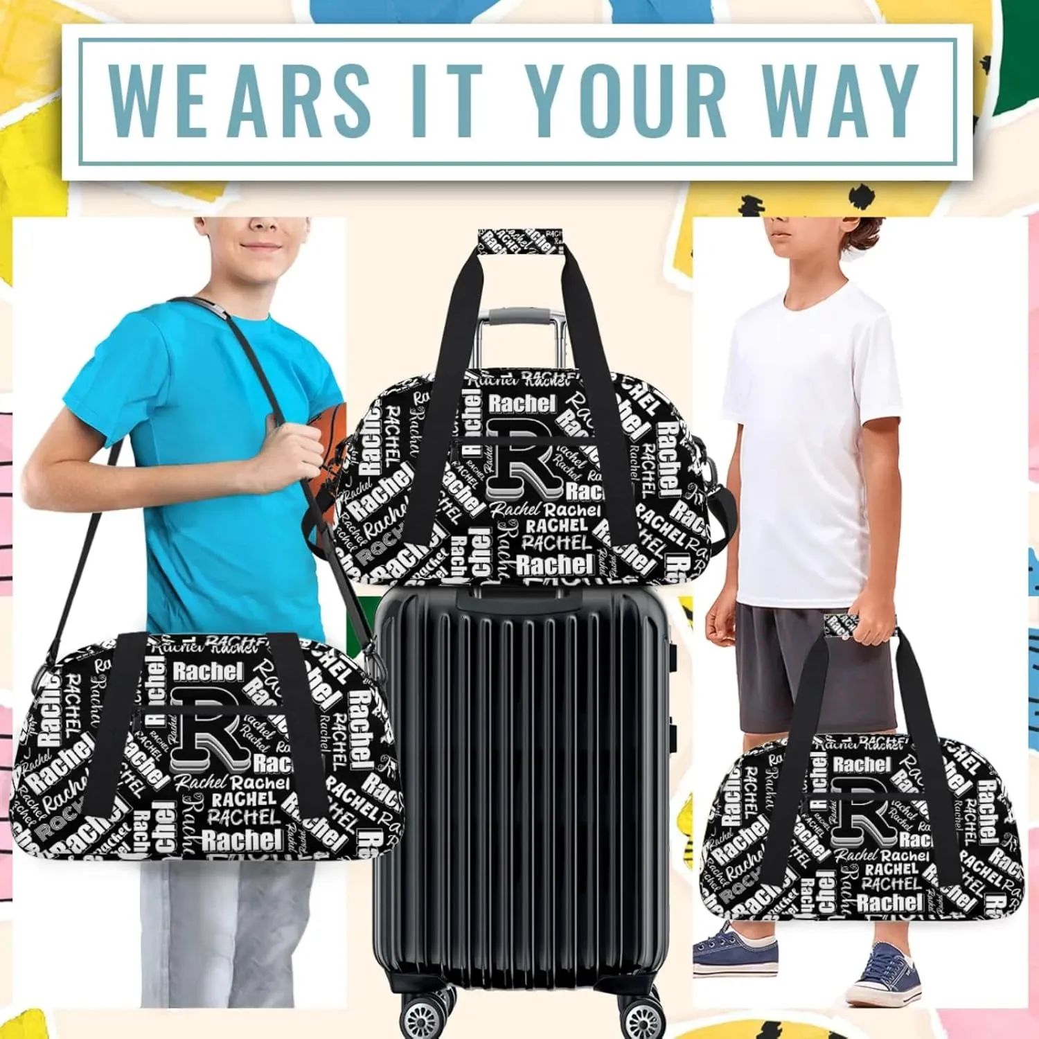Mini Sports Duffel Bag Waterproof Custom Women Small Gym Bag 18 inch for Men Carry on Overnight Travel Tote Bag Black