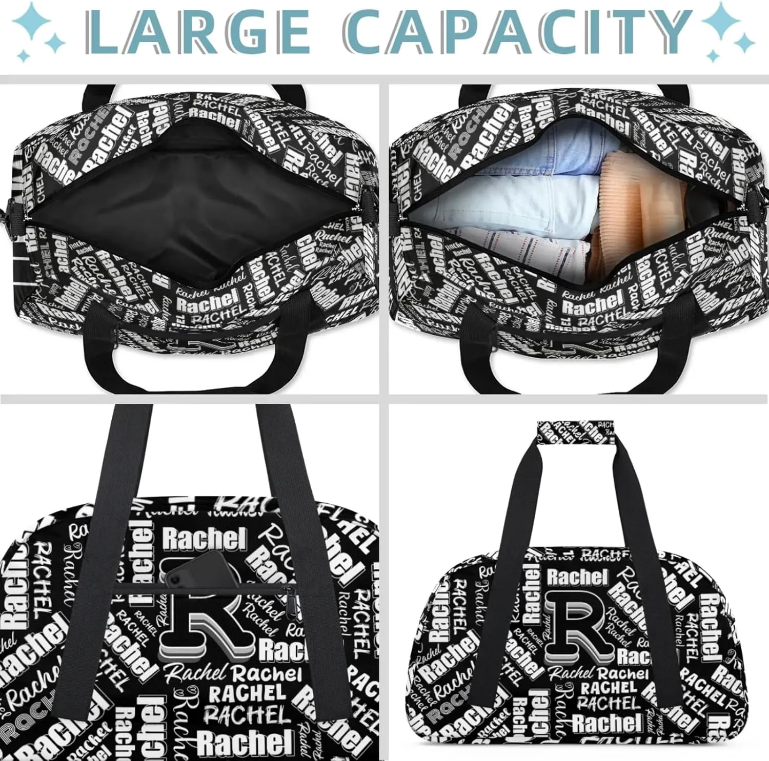 Mini Sports Duffel Bag Waterproof Custom Women Small Gym Bag 18 inch for Men Carry on Overnight Travel Tote Bag Black
