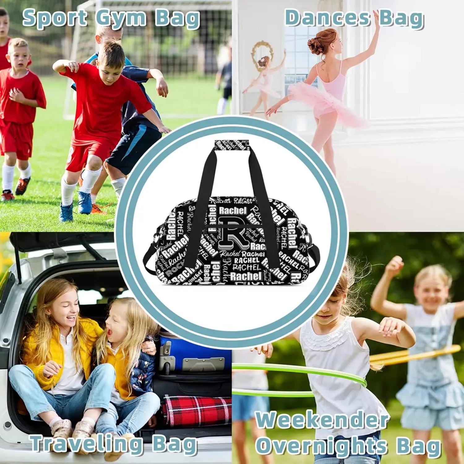 Mini Sports Duffel Bag Waterproof Custom Women Small Gym Bag 18 inch for Men Carry on Overnight Travel Tote Bag Black