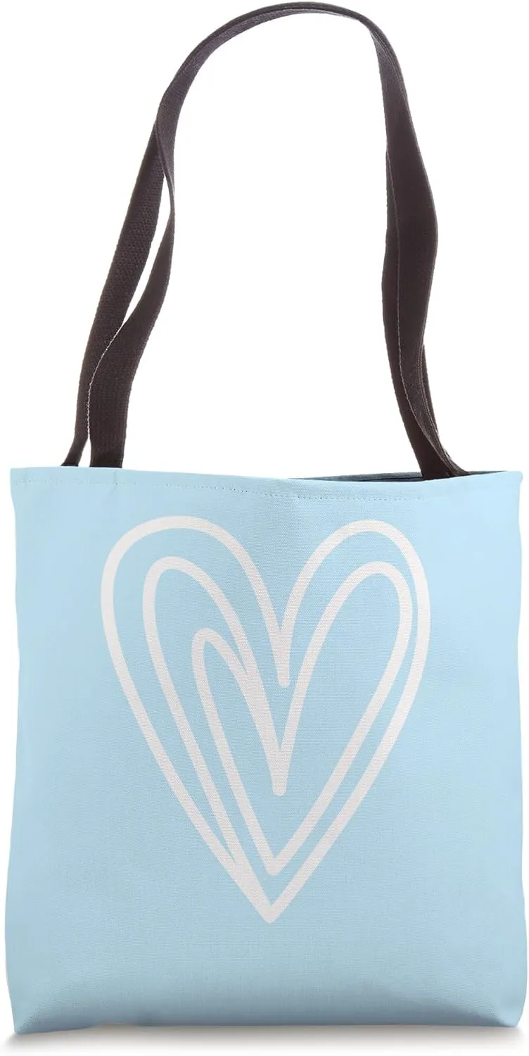 Minimalist Heart Love Romantic Heart on Baby Blue Tote Bag