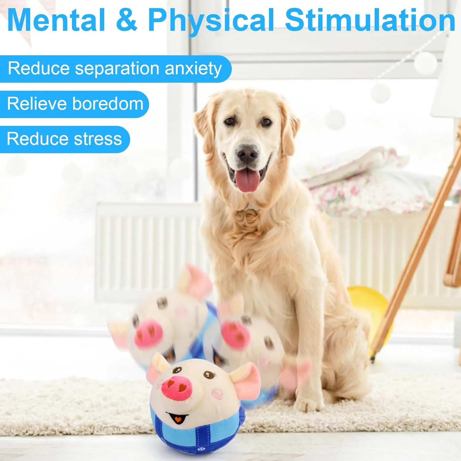 Mity rain Interactive Dog Toys - Bouncing Pig with Music and Recording, Moving Ball for Small/Medium/Large Puppy to Keep Them Busy for Boredom, Smart Motion Activate Pet Toy, Rehargeable
