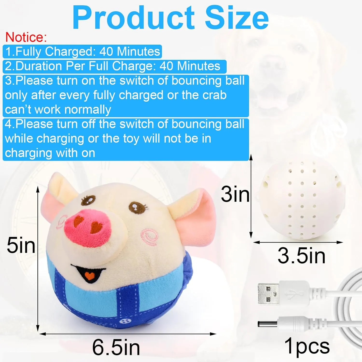 Mity rain Interactive Dog Toys - Bouncing Pig with Music and Recording, Moving Ball for Small/Medium/Large Puppy to Keep Them Busy for Boredom, Smart Motion Activate Pet Toy, Rehargeable