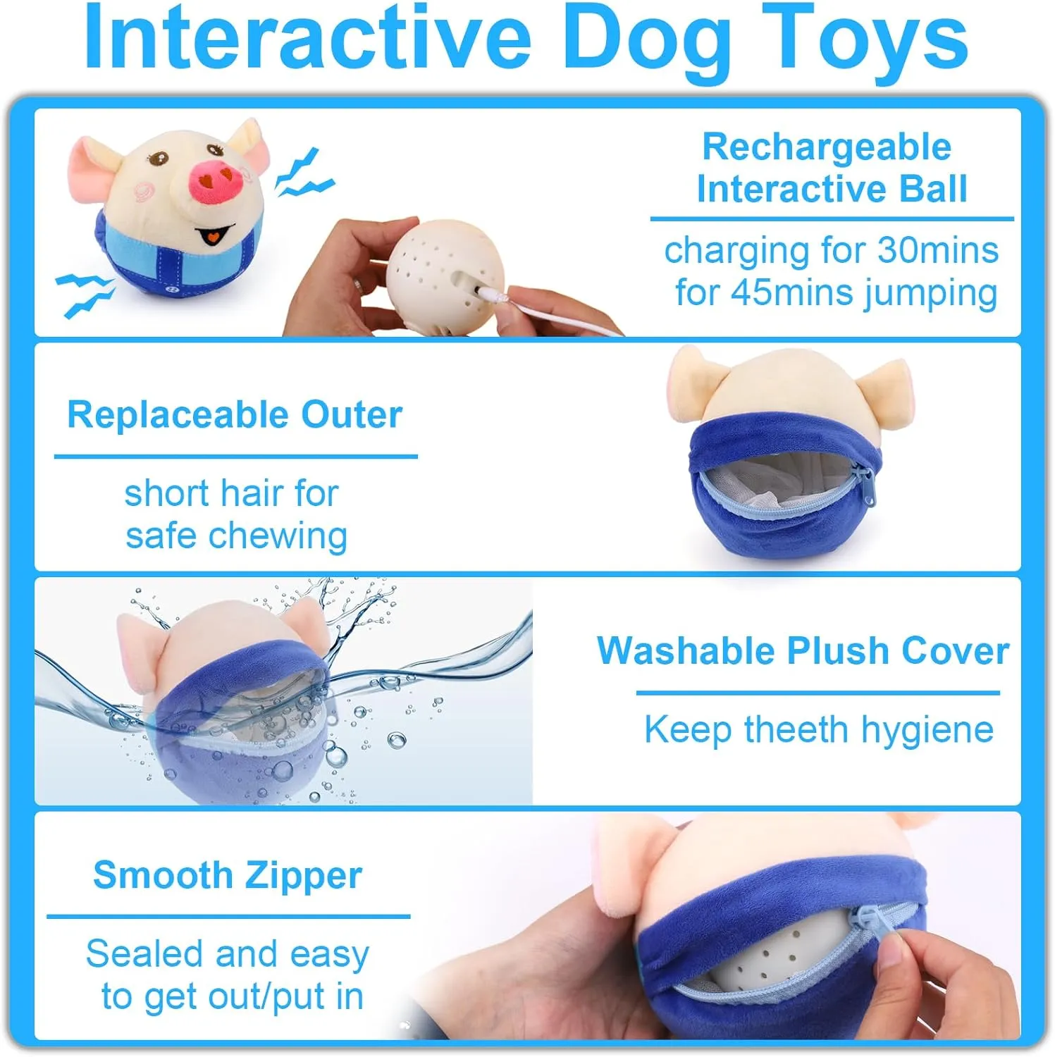 Mity rain Interactive Dog Toys - Bouncing Pig with Music and Recording, Moving Ball for Small/Medium/Large Puppy to Keep Them Busy for Boredom, Smart Motion Activate Pet Toy, Rehargeable