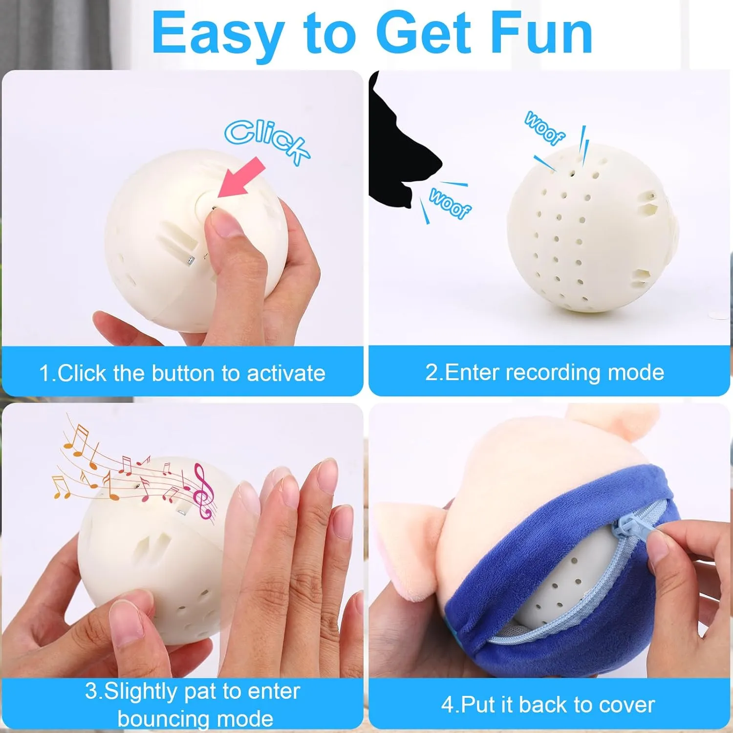 Mity rain Interactive Dog Toys - Bouncing Pig with Music and Recording, Moving Ball for Small/Medium/Large Puppy to Keep Them Busy for Boredom, Smart Motion Activate Pet Toy, Rehargeable