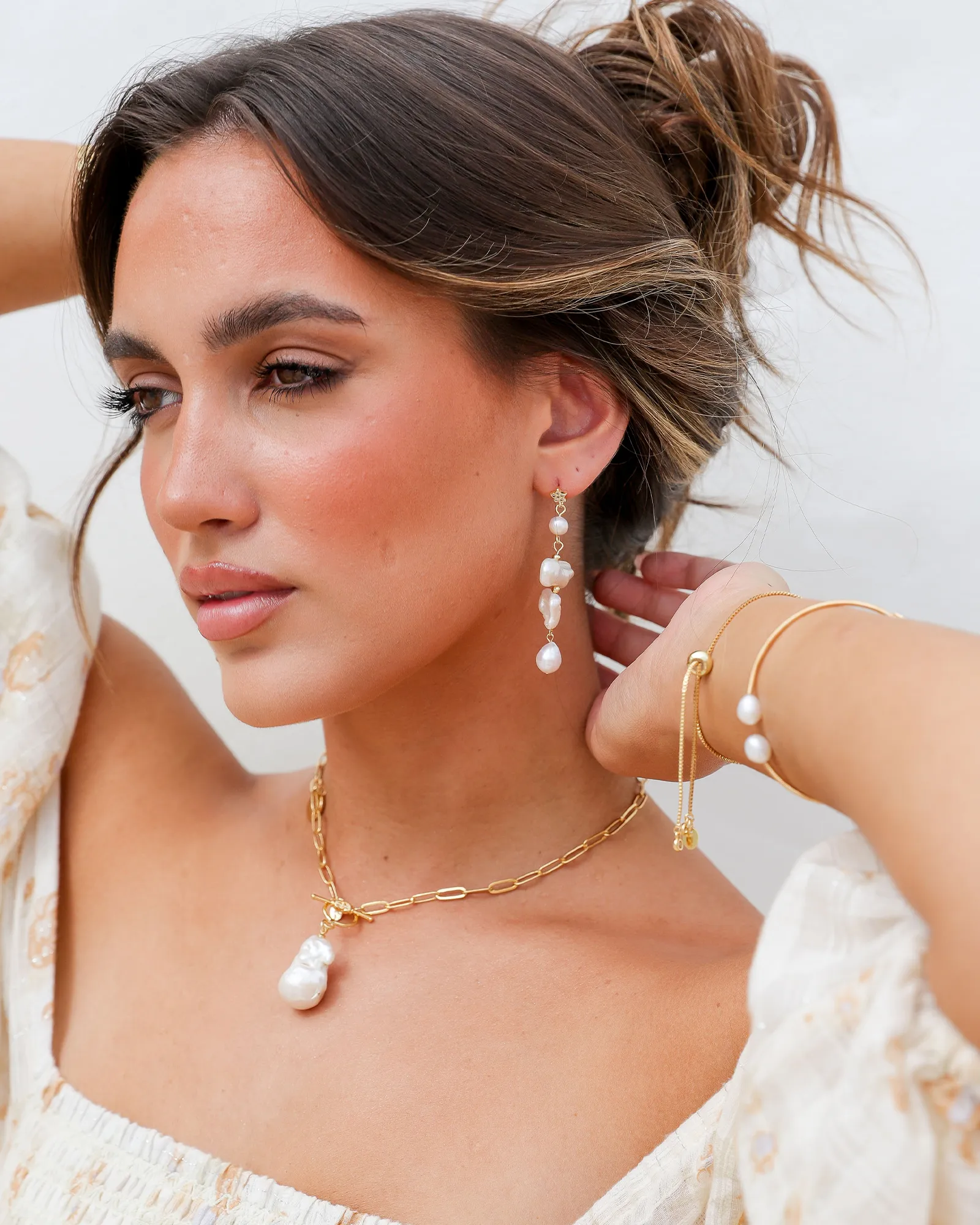 Miz Casa & Co Raine Pearl Necklace Gold White