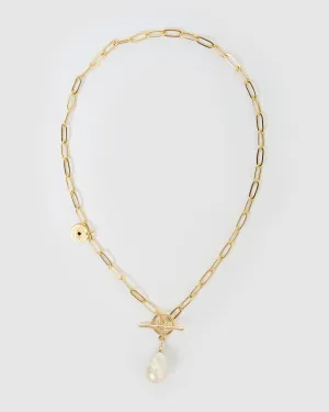 Miz Casa & Co Raine Pearl Necklace Gold White