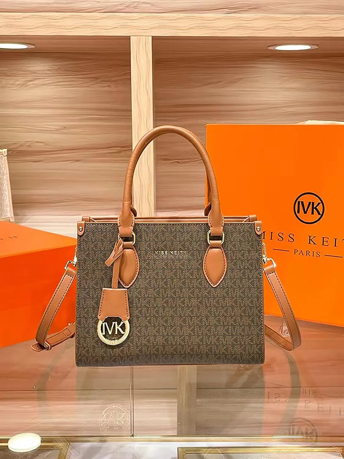 MK Women's Leather Tote, Luxury Shoulder Bag and Crossbody Bag with RFID Protection, Designer Work Tote, Gift for Her(brown)