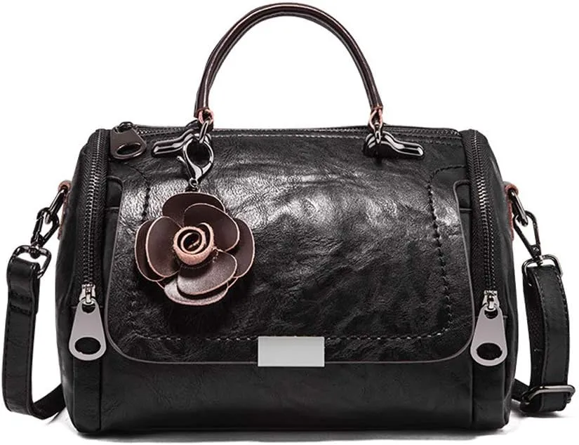Mn&Sue Women's Cylindrical Doctor Style Handbag - Chic PU Leather Top Handle Satchel, Crossbody Purse for Ladies