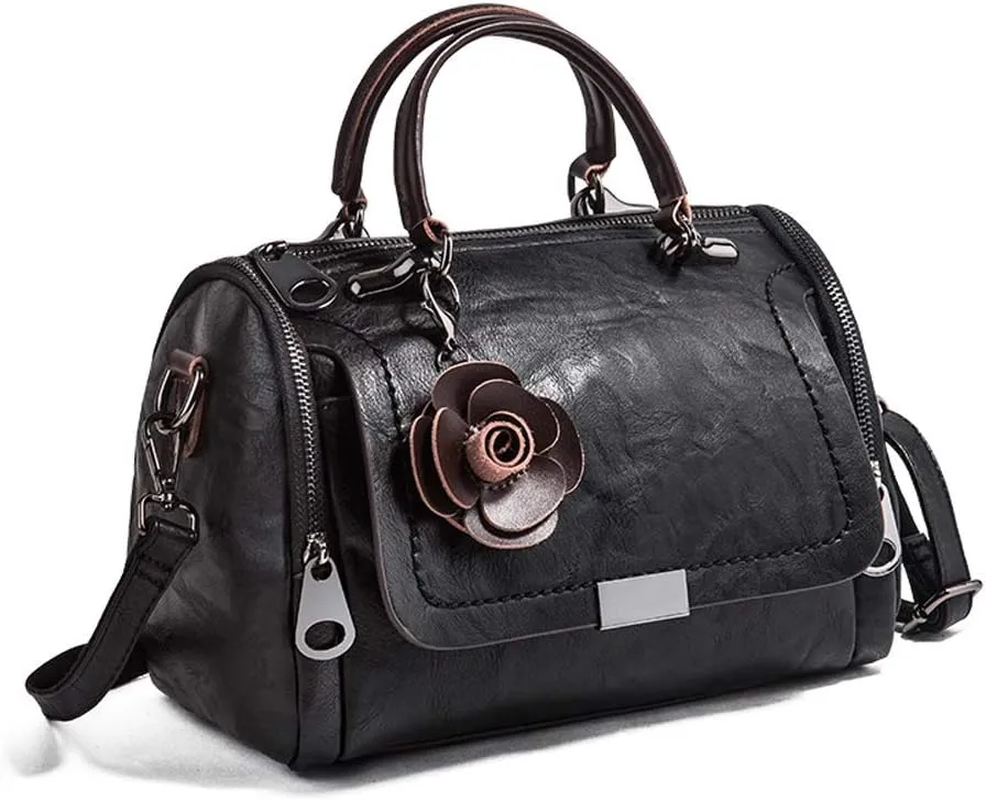 Mn&Sue Women's Cylindrical Doctor Style Handbag - Chic PU Leather Top Handle Satchel, Crossbody Purse for Ladies
