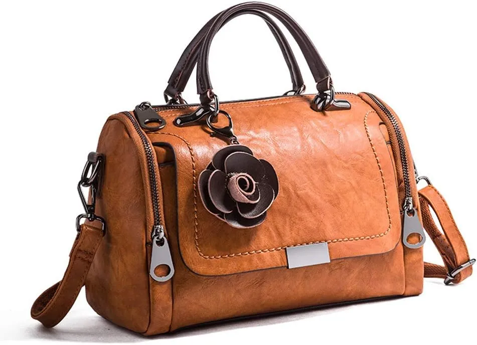 Mn&Sue Women's Cylindrical Doctor Style Handbag - Chic PU Leather Top Handle Satchel, Crossbody Purse for Ladies