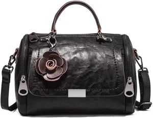 Mn&Sue Women's Cylindrical Doctor Style Handbag - Chic PU Leather Top Handle Satchel, Crossbody Purse for Ladies
