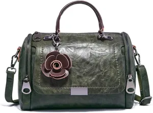 Mn&Sue Women's Cylindrical Doctor Style Handbag - Chic PU Leather Top Handle Satchel, Crossbody Purse for Ladies