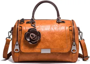 Mn&Sue Women's Cylindrical Doctor Style Handbag - Chic PU Leather Top Handle Satchel, Crossbody Purse for Ladies