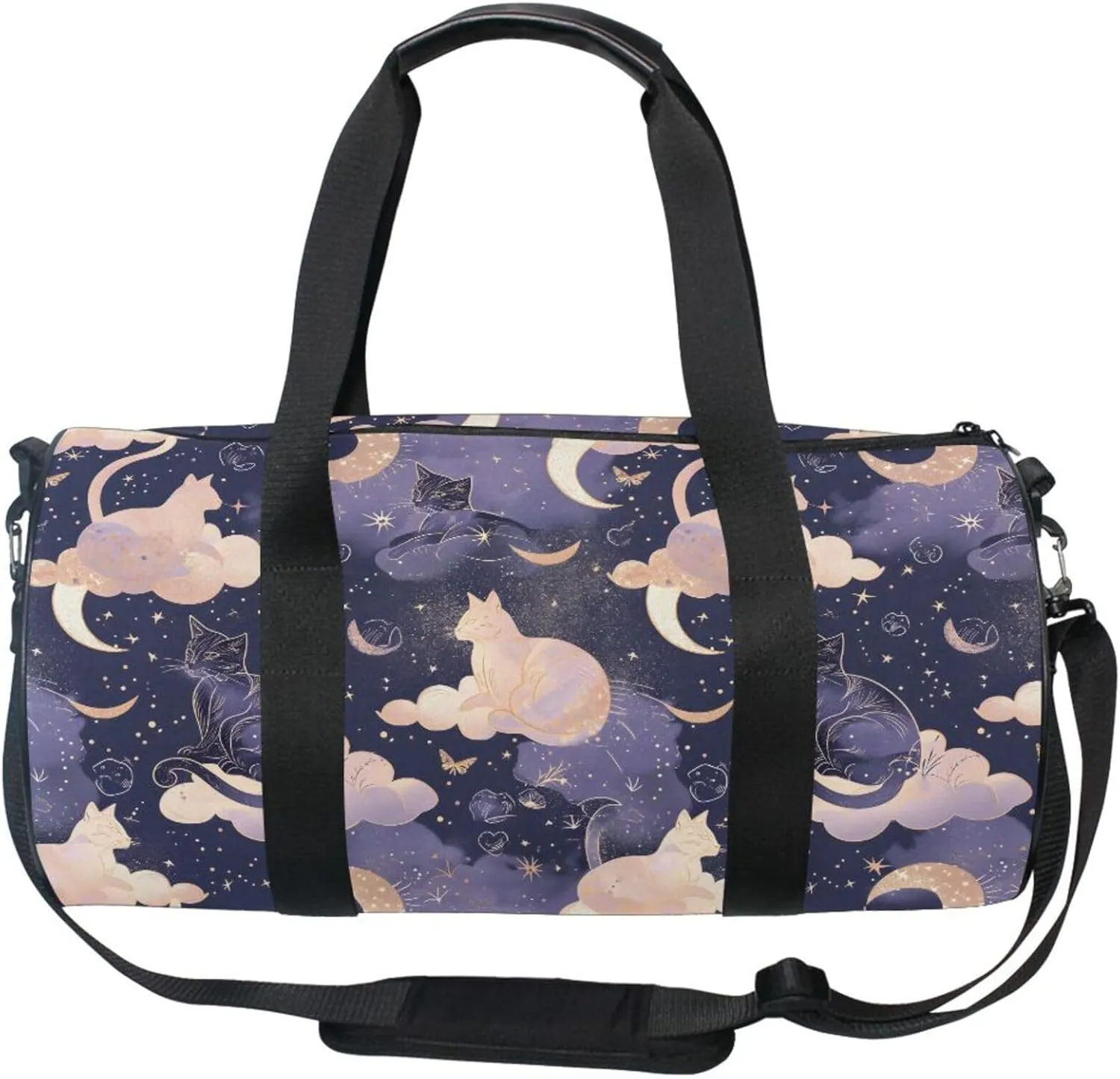 MNSRUU Sports Duffel Bags, Cat Moon Athletic Gym Bag Overnight Workout Travel Tote Luggage for Men Women Yoga