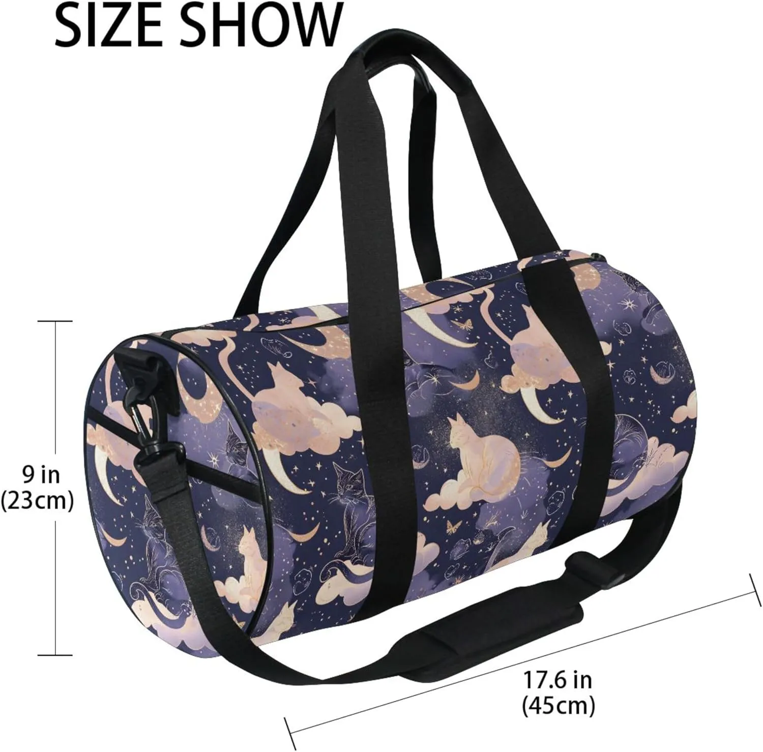 MNSRUU Sports Duffel Bags, Cat Moon Athletic Gym Bag Overnight Workout Travel Tote Luggage for Men Women Yoga