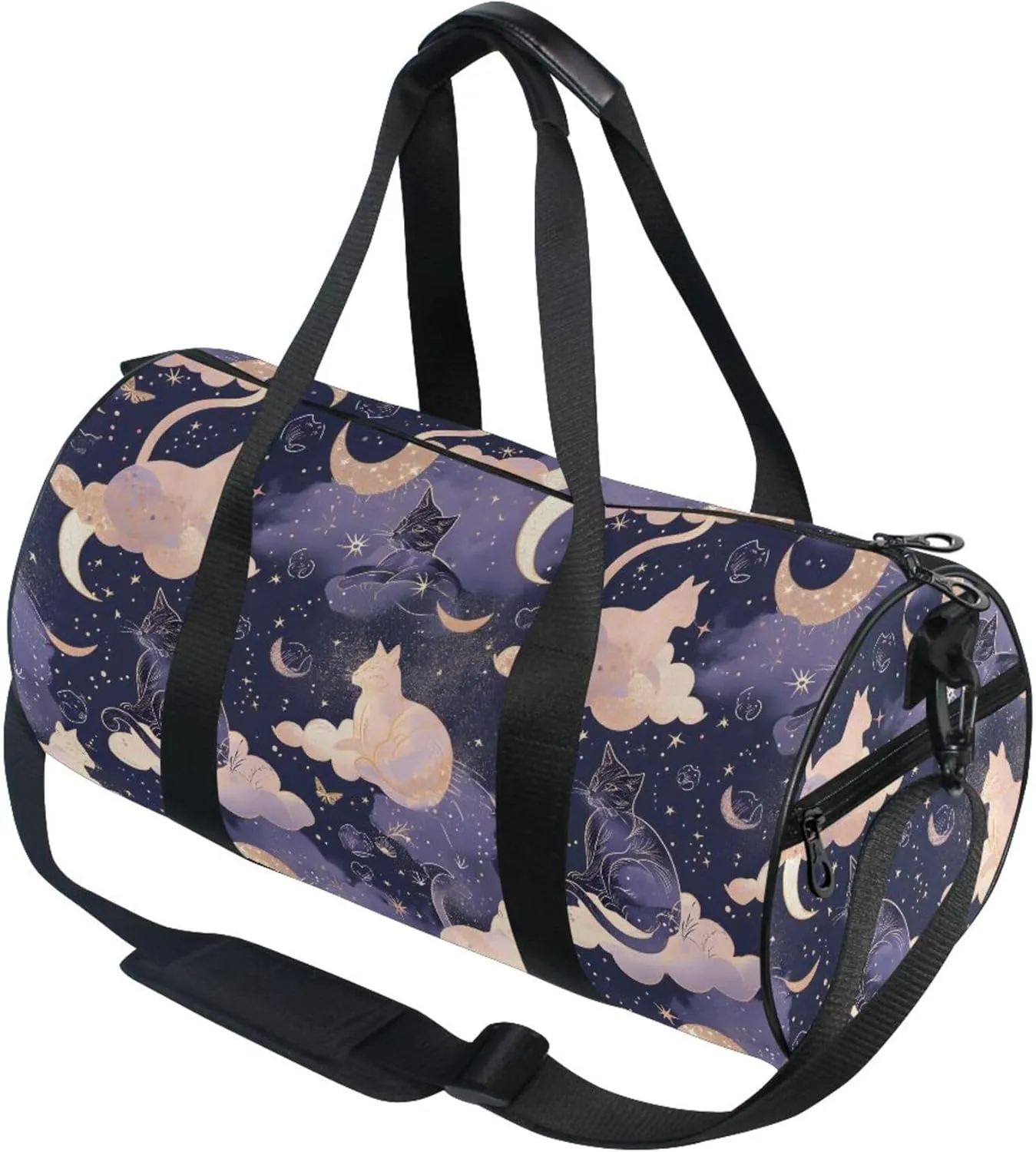 MNSRUU Sports Duffel Bags, Cat Moon Athletic Gym Bag Overnight Workout Travel Tote Luggage for Men Women Yoga