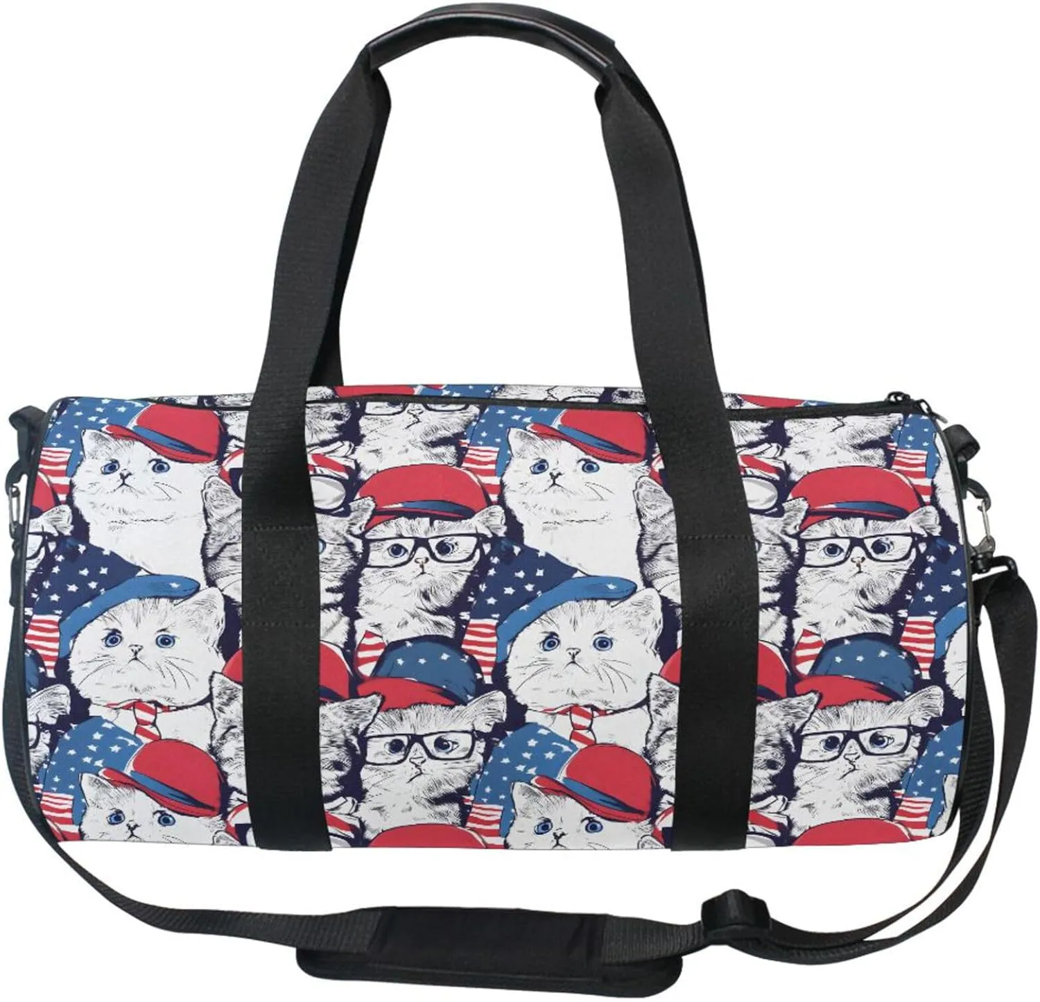 MNSRUU Sports Duffel Bags, Flag Cat Athletic Gym Bag Overnight Workout Travel Tote Luggage for Men Women Yoga