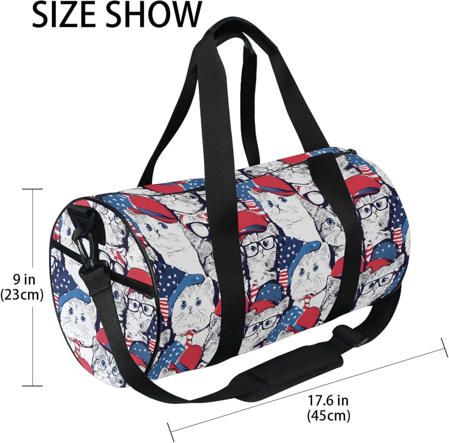 MNSRUU Sports Duffel Bags, Flag Cat Athletic Gym Bag Overnight Workout Travel Tote Luggage for Men Women Yoga
