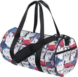 MNSRUU Sports Duffel Bags, Flag Cat Athletic Gym Bag Overnight Workout Travel Tote Luggage for Men Women Yoga