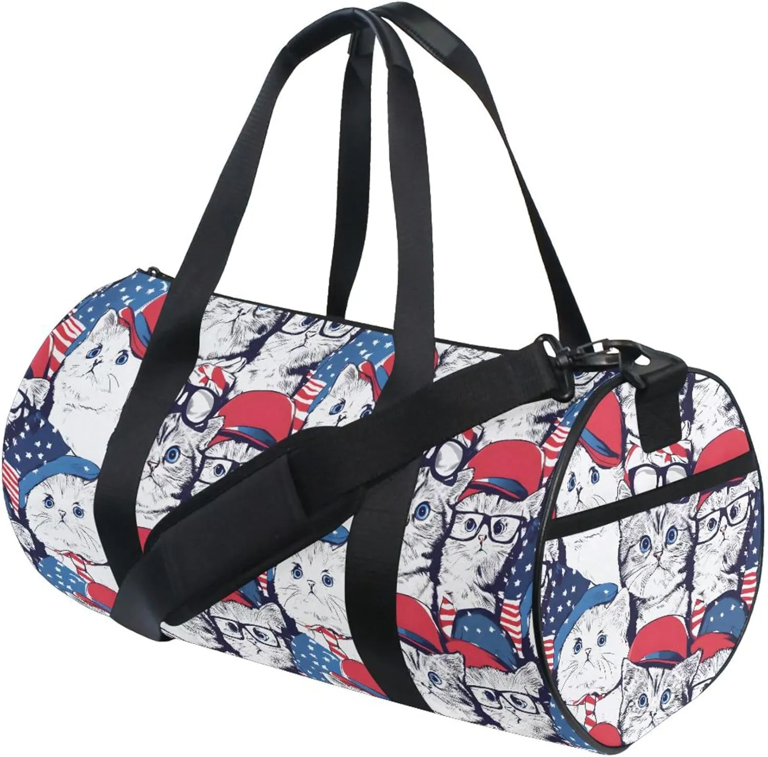 MNSRUU Sports Duffel Bags, Flag Cat Athletic Gym Bag Overnight Workout Travel Tote Luggage for Men Women Yoga