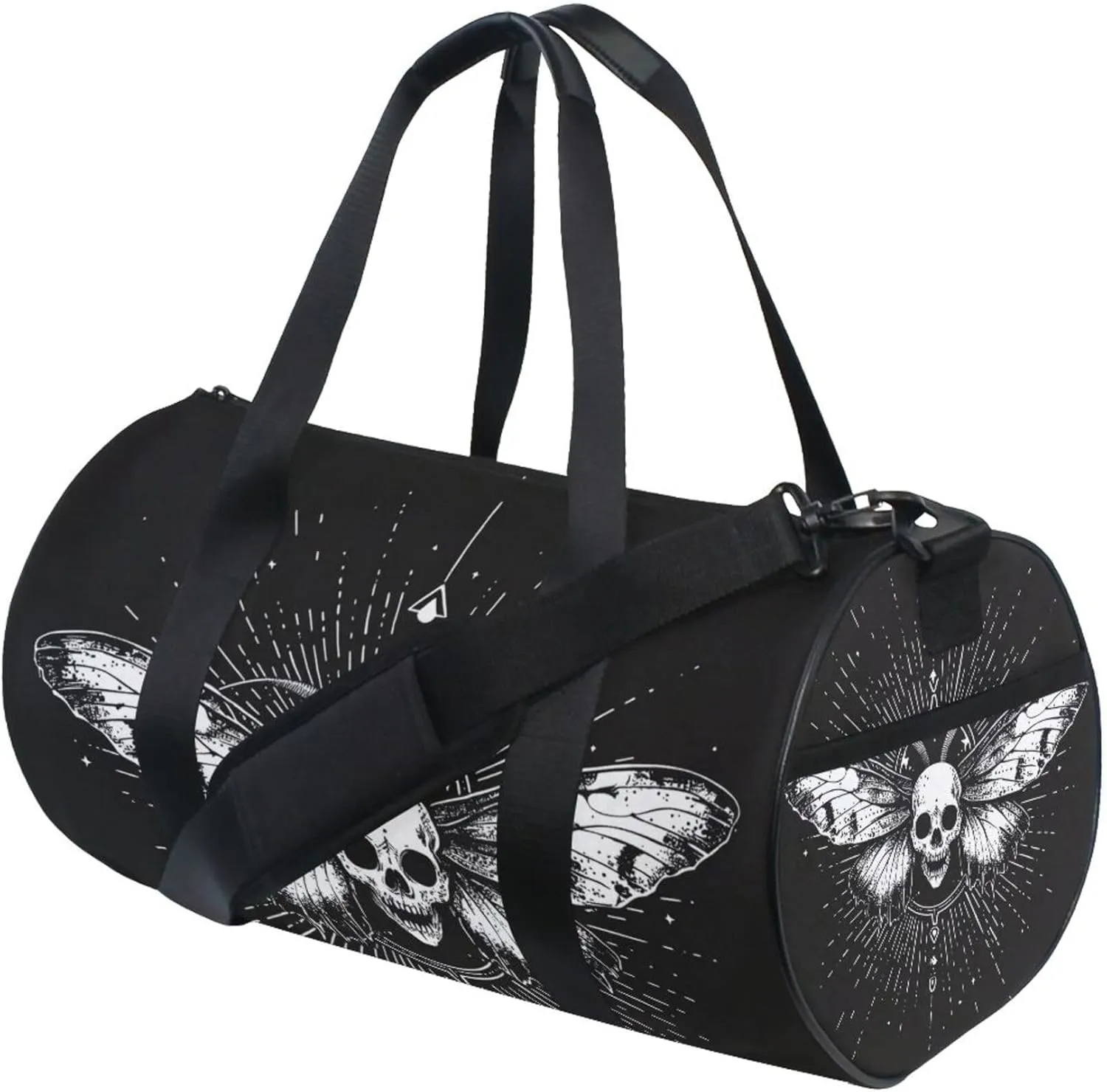MNSRUU Sports Duffel Bags, Gothic Skull and Moth Athletic Gym Bag Overnight Workout Travel Tote Luggage for Men Women Yoga