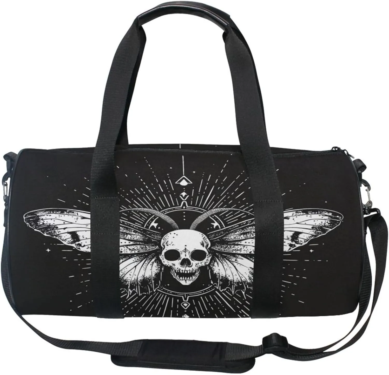 MNSRUU Sports Duffel Bags, Gothic Skull and Moth Athletic Gym Bag Overnight Workout Travel Tote Luggage for Men Women Yoga