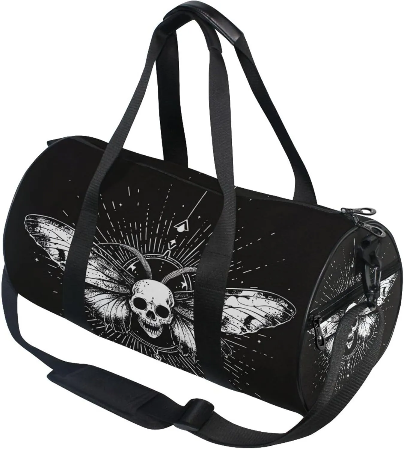MNSRUU Sports Duffel Bags, Gothic Skull and Moth Athletic Gym Bag Overnight Workout Travel Tote Luggage for Men Women Yoga
